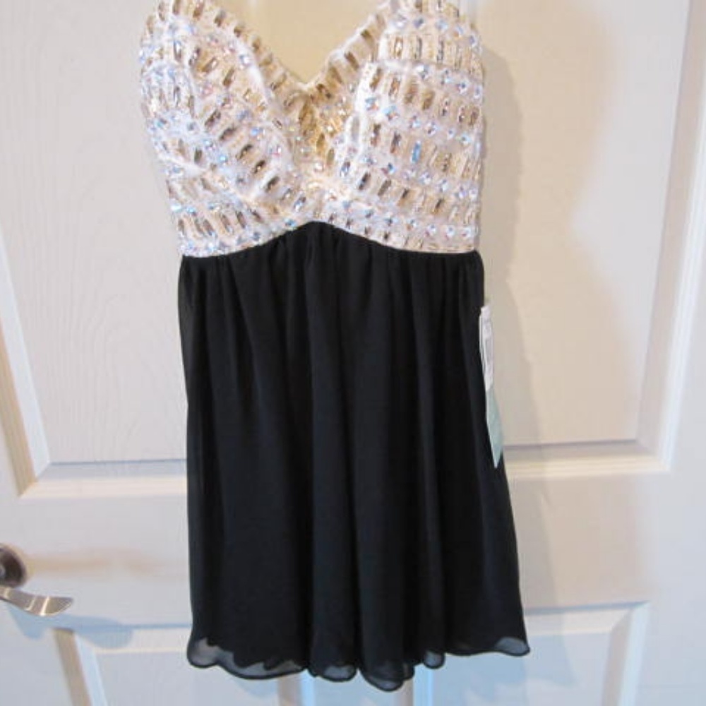 Strapless beaded dress black and white